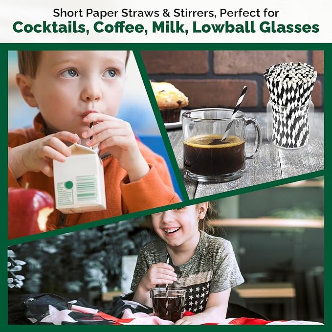 Paper Cocktail Straws, 5.75 Inch, 500 Count, Black Stripes