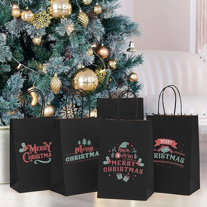 Gift Bags Black Kraft Paper with Handles, 500 Count