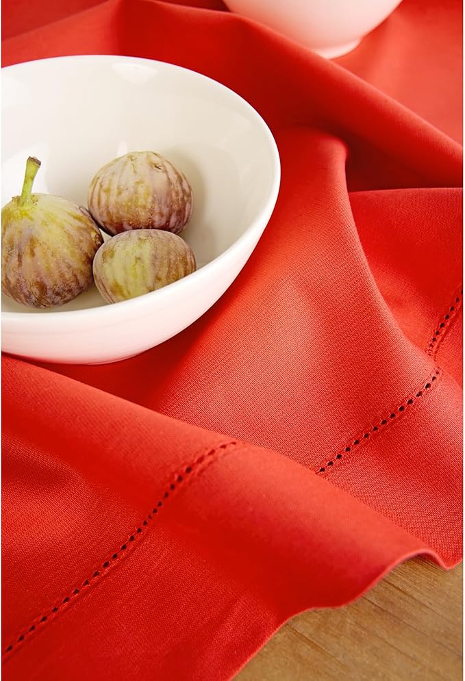 Solino Home Table Runner 108 Inches Long - Cotton Linen Hemstitch Poppy Red Table Runner 14 x 108 Inch for Halloween