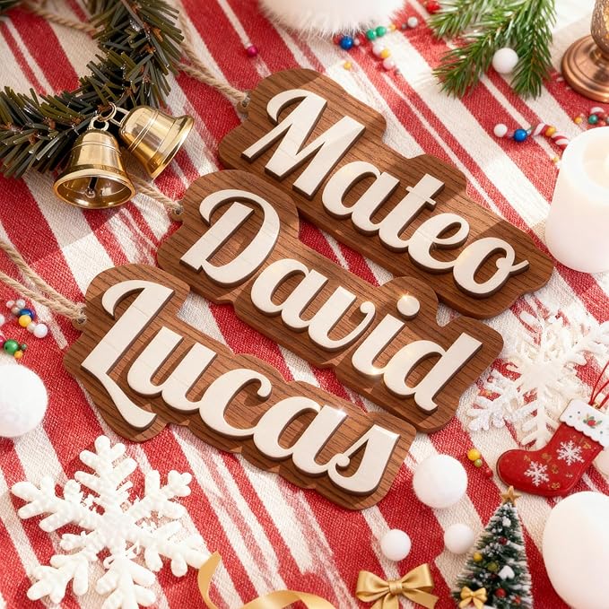 5Pcs Personalized Christmas Stocking Name Tags Custom Wooden Stocking Name Tag Customized Letters Tags Custom Xmas Stockings Hanging Tag Gifts for Christmas Stockings