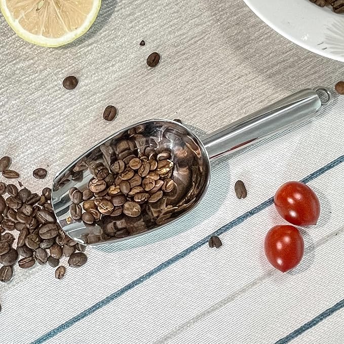 Metal Ice Scoop 8 Oz, Small Stainless Steel Ice scooper for Ice Maker Ice Bucket Kitchen Freezer Bar Party Wedding, Multipurpose for Coffee Bean,Flour Scoop,Dog Food Scoop (8 OZ-Silver)