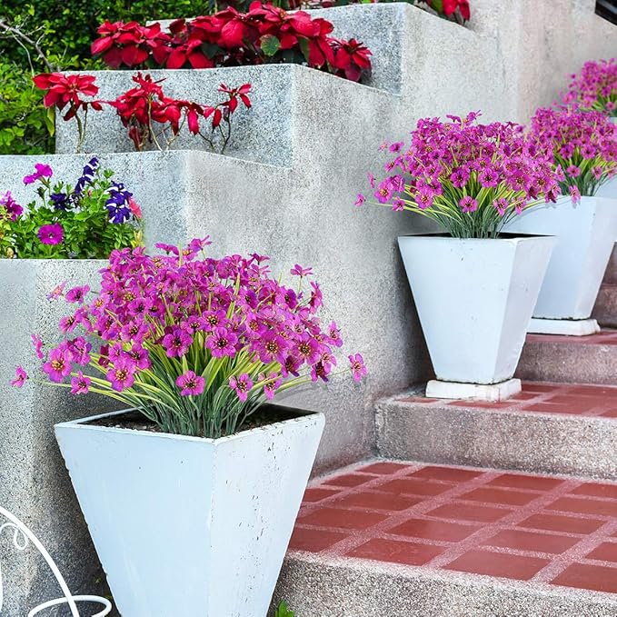 20 Bundles Artificial Flowers Outdoor UV Resistant Fake Flowers No Fade Faux Plastic Plants Garden Porch Window Box Decorating(Purple)…