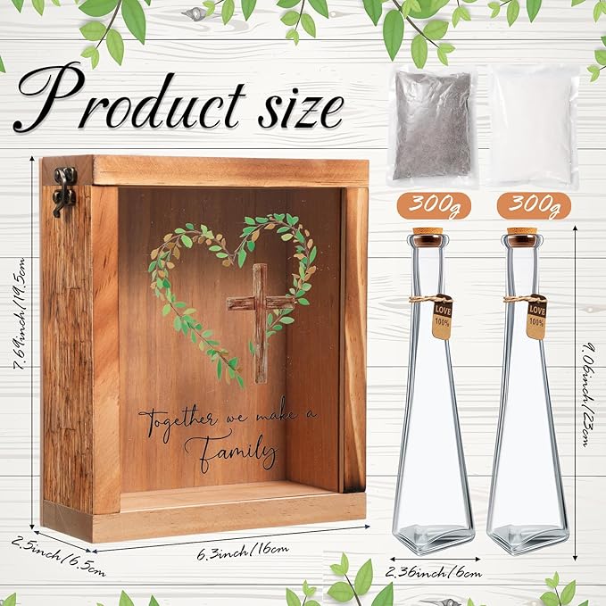 Vase Wedding Sand Ceremony Set, Cross and Heart Design, White and Gray