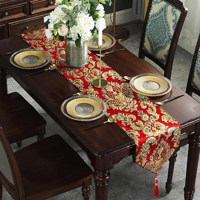 Christmas Red Chenille Table Runner for Center Decoration(13x60inch)