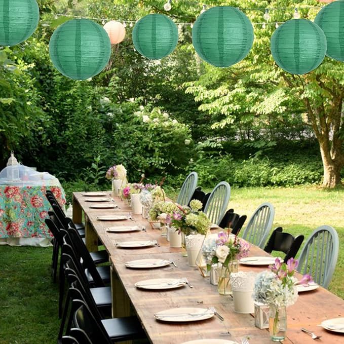Paper Lanterns Set of 6 Round Green 12-Inch Hanging Decor