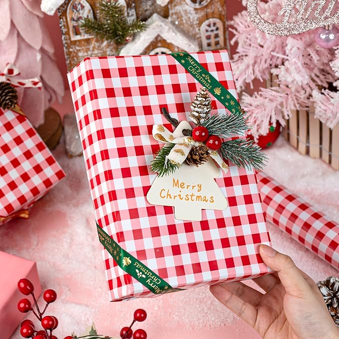 Burymento Red Checkerboard Wrapping Paper, Gift Wrap for Birthday, Valentines, Mothers day, Graduation, Wedding, Fathers day, Baby Shower, Christmas (17in x 32.8ft)
