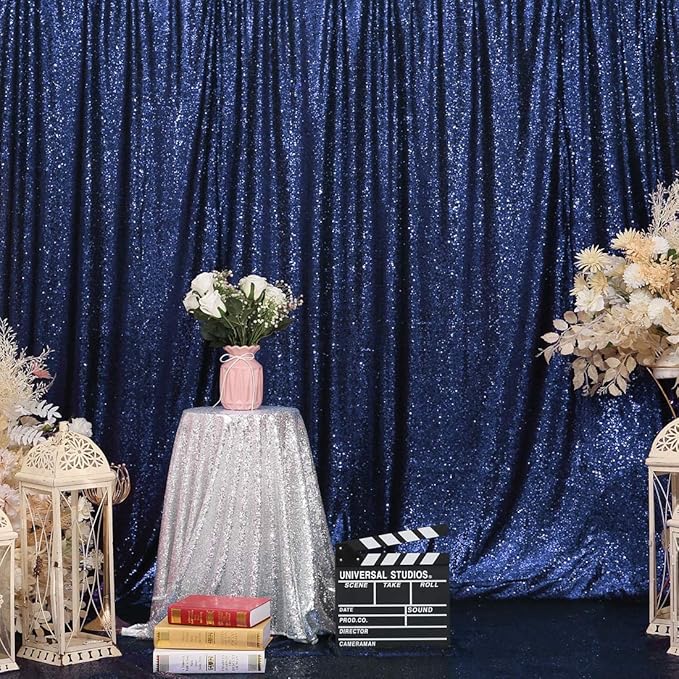 Eternal Beauty Navy Blue Sequin Backdrop, 5x7 Ft Glitter Background Curtains for Shimmer Photography Party Wedding Birthday Independence Day Back Drop Decor