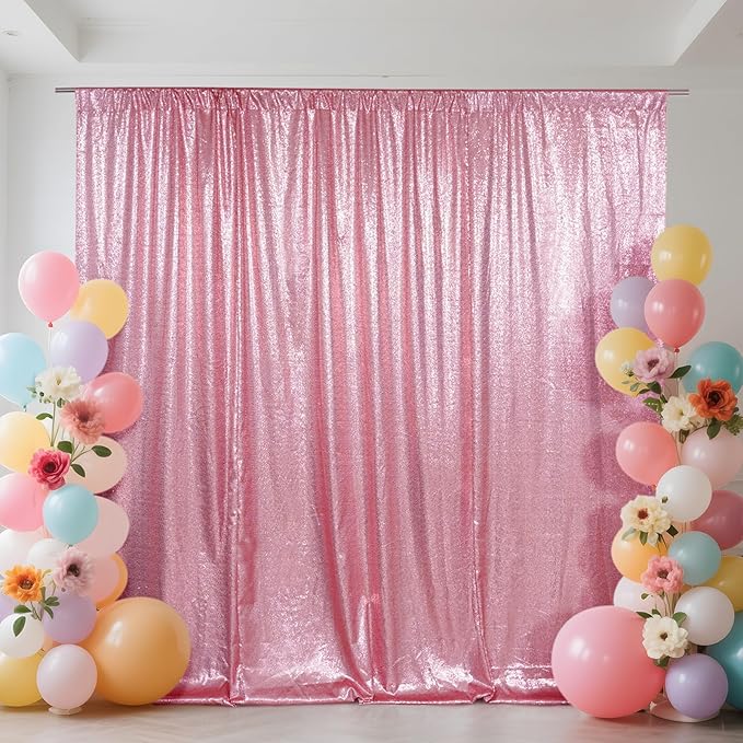 SquarePie Sequin Backdrop Curtain Not See Through Thick Glitter Background for Party 6FT x 8FT Fuchsia Pink