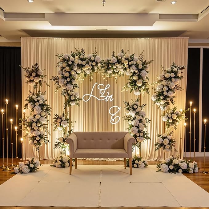 Backdrop Curtain Set, Beige Wrinkle-Free Polyester, 8 Panels 5 x 10 ft