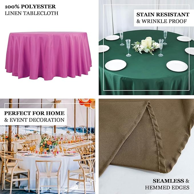 Efavormart Round Tablecloth, 132 Inch Stain & Wrinkle Resistant Washable Table Cloth, Decorative Polyester Fabric Table Cover for Banquet, Wedding, Dining- Taupe