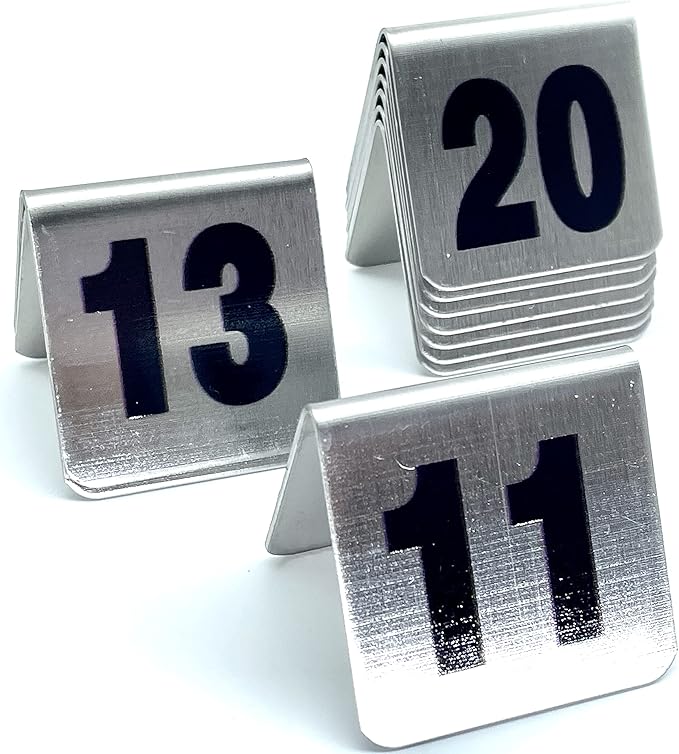 10 Pcs Metal Place Cards Stackable Tent Style Table Numbers，Place Card Holders for Celebration Wedding Party Restaurants Cafes Bars Gatherings meeting Room Board Game Serial (Small 11-20, Black)