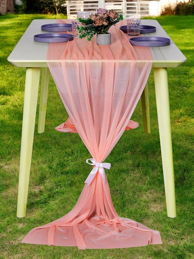 MDS Halloween Chiffon Table Runner - 12 Pack, 29 x 170 Inches, 14ft Each - Sheer Spooky Table Runners for Haunted House Parties, Trick-or-Treat Tables, Witchy Décor, Wedding & Events - Peach