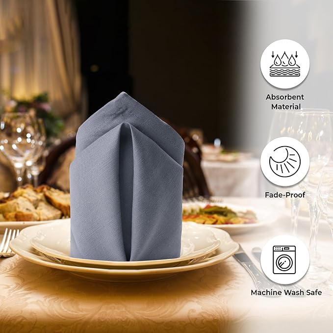 Urban Villa Dinner Napkins Solid Grey Color Cloth Napkins (Set of 12) Oversized 20x20 Inches 100% Cotton Slub Premium Quality Soft Durable with Mitered Corners Reusable Washable Everyday Use Napkins