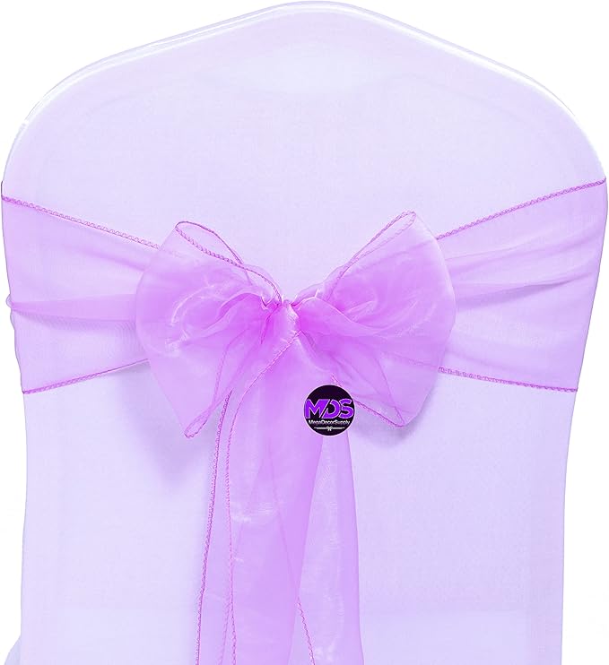 Dining Chair Slipcovers, 200-Pack Light Purple Organza Sashes, 7x108 Inch
