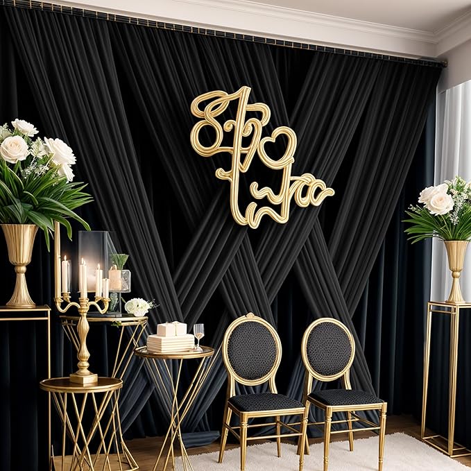 50×14ft Wrinkle Free Black Backdrop Curtain for Parties Wedding,10 Panels 5×14ft Height Soft Silky Polyester Photo Backdrop Drapes for Birthday Graduation Photography Stage Event Background Cloth