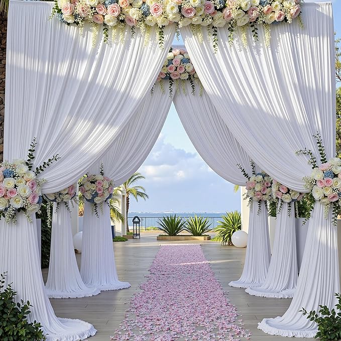 40×14 ft White Wrinkle Free Backdrop Curtain, Soft Silky Polyester Wedding Drapes 8 Panels 14ft Height Photo Backdrop Curtains for Parties Birthday Baby Shower Photography Background Cloth