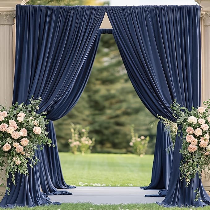 30×14ft Wrinkle Free Navy Blue Backdrop Curtain for Wedding Parties,6 Panels 5×14ft Height Soft Silky Polyester Photo Backdrop Drapes Curtains for Birthday Photography Stage Events Background Cloth