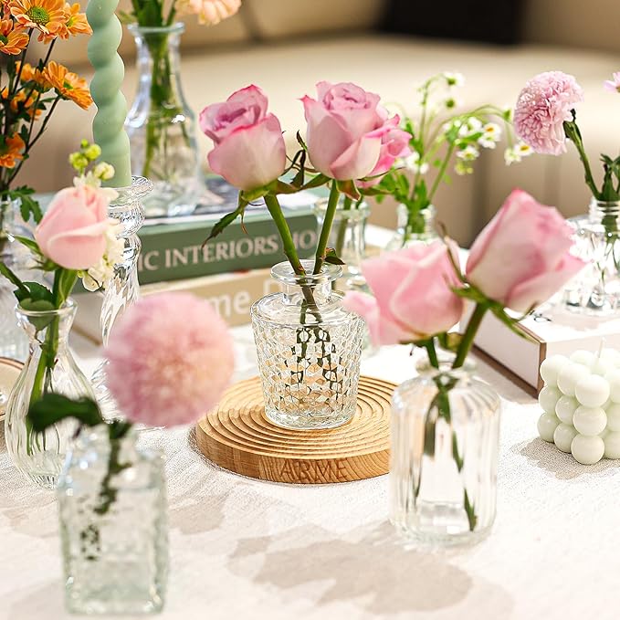 Arme 16Pcs Glass Bud Vase Set，Small Flower Vase for Centerpieces，Clear Bud Vases in Bulk， Mini Vintage Vase for Rustic Wedding Decorations