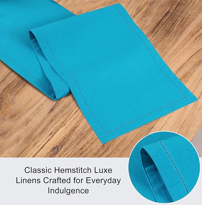 Ruvanti Linen Table Runner 90 Inches, Classic Hemstitch, Washable, Reusable, Non-Slipping, Stain Resistant- Perfect for Parties, Weddings, Dinners, Thanksgiving, Christmas, Indoor use – Blue