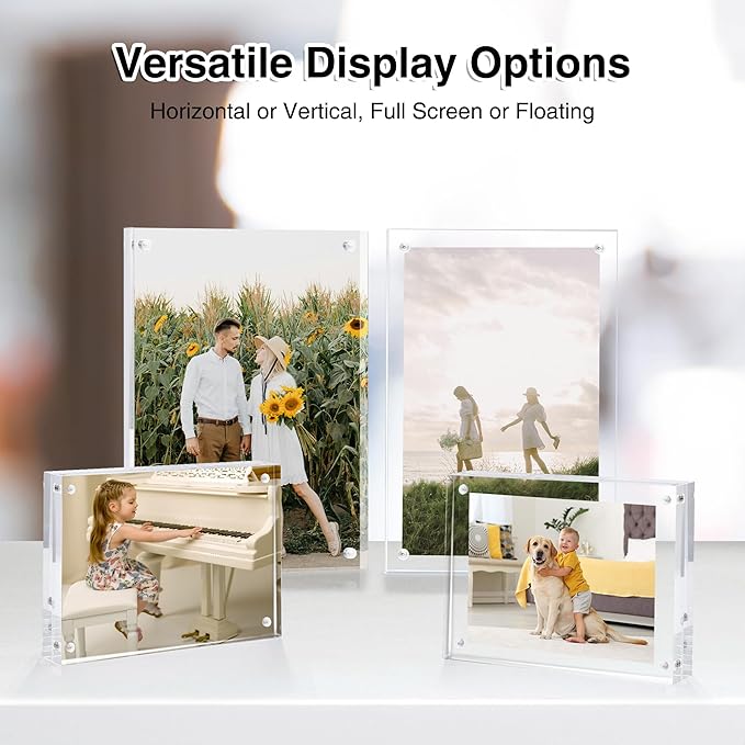HOUSE DAY Acrylic Picture Frames 8x10, 6 Pack Magnetic 8x10 Picture Frame, Double Sided Clear 8 x 10 Photo Frame with Microfiber Cloth, Frameless FreeStanding 8x10 Frame Gift for Desktop Display