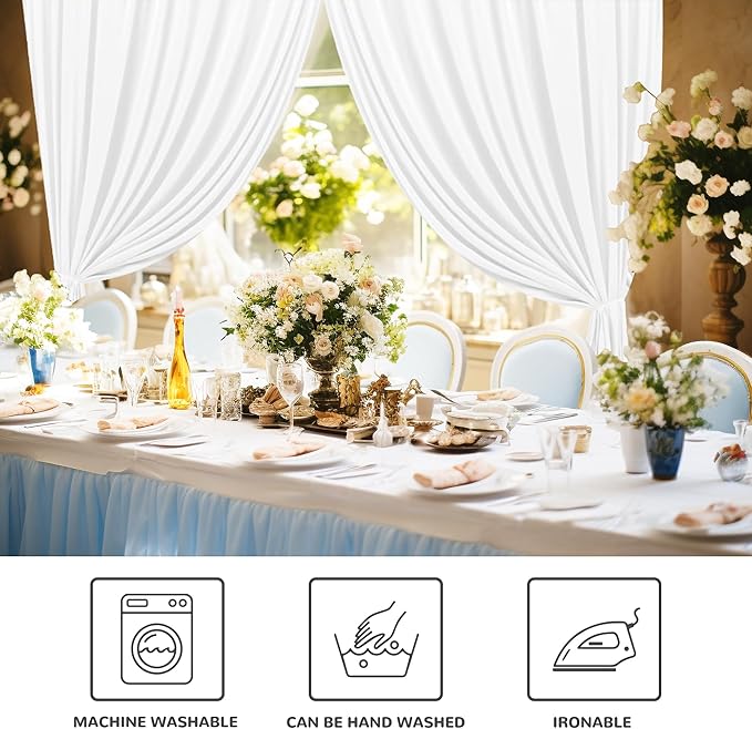 MEETSKY White Backdrop Curtain for Parties Wedding Decor- White Wedding Photography Rod Pocket Backdrop Drapes Panels Polyester Fabric Curtain for Birthday Holiday Party, 5ft x 7ft, 2 Panels