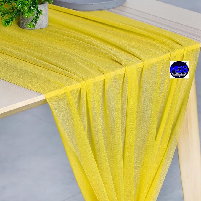 MDS Halloween Chiffon Table Runner - 12 Pack, 29 x 170 Inches, 14ft Each - Sheer Spooky Table Runners for Haunted House Parties, Trick-or-Treat Tables, Witchy Décor, Wedding & Events - Yellow