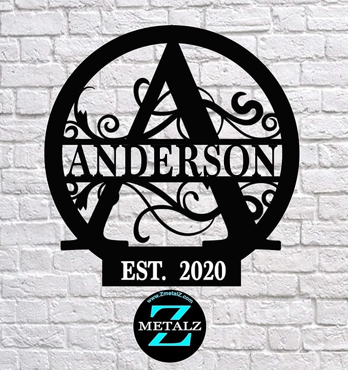 Decorative Steel Sign Plaque, Powder-Coated Finish, Personalized Monogram
