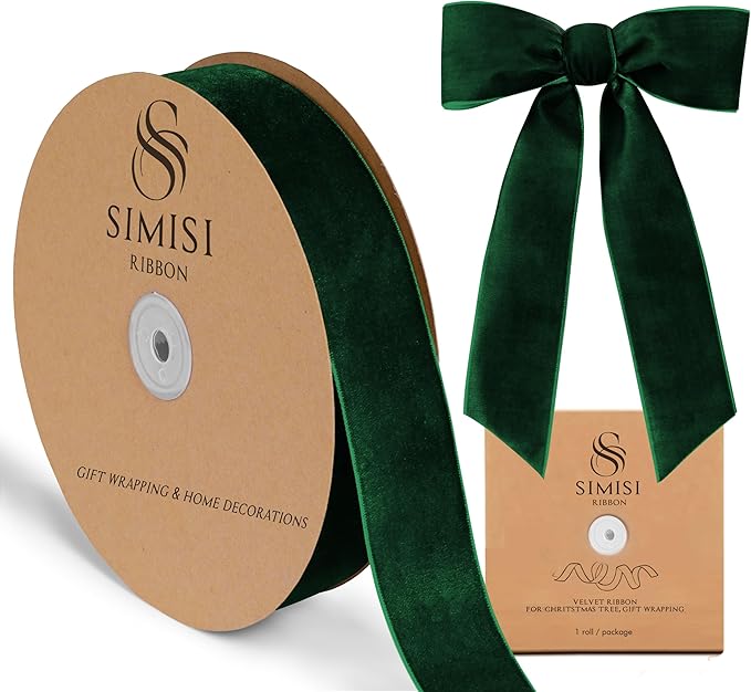 Dark Green Velvet Ribbon 1.5'' 25 Yards for Christmas Tree, Gift Wrapping, Flower Bouquet, Wreath Decorations, Bow Making