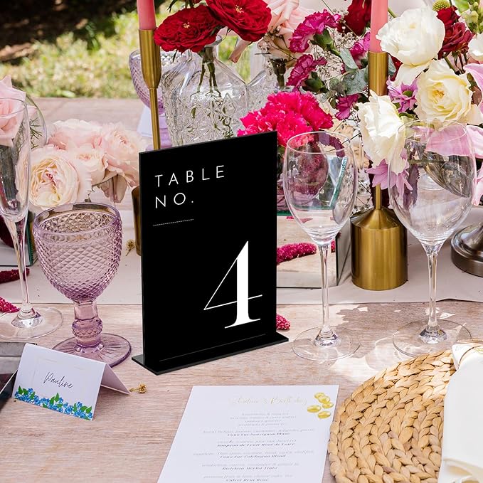 JINMURY Black Wedding Table Numbers 1-10 with Stands, 5"x7" Black Acrylic Table Numbers with White Font, Perfect for Wedding Party Reception(1-10, 5"x7")