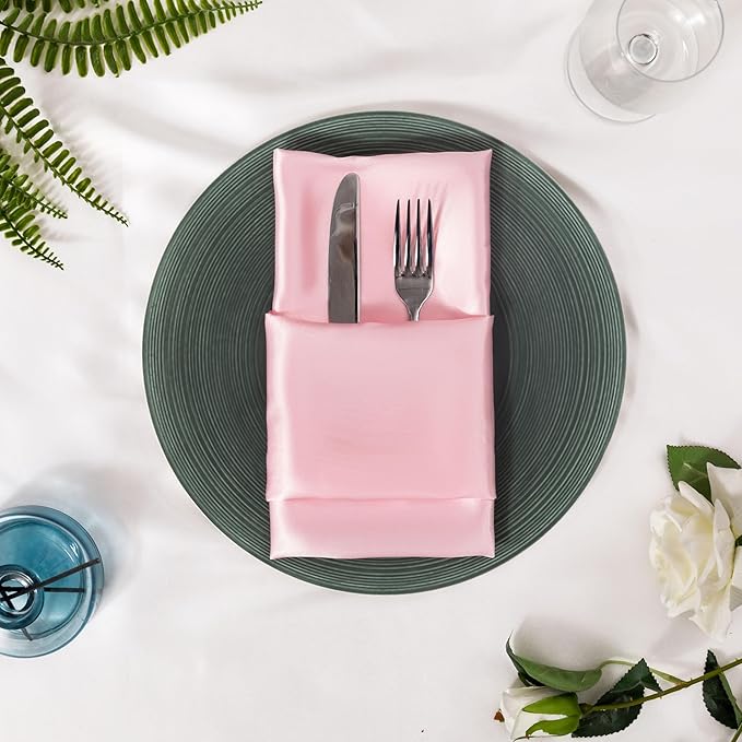 36 Pack Square Satin Dinner Napkins, 16x16 Inches Silky Soft Smooth Table Cloth Napkins for Restaurant Weddings Banquet Party Decoration, Pink