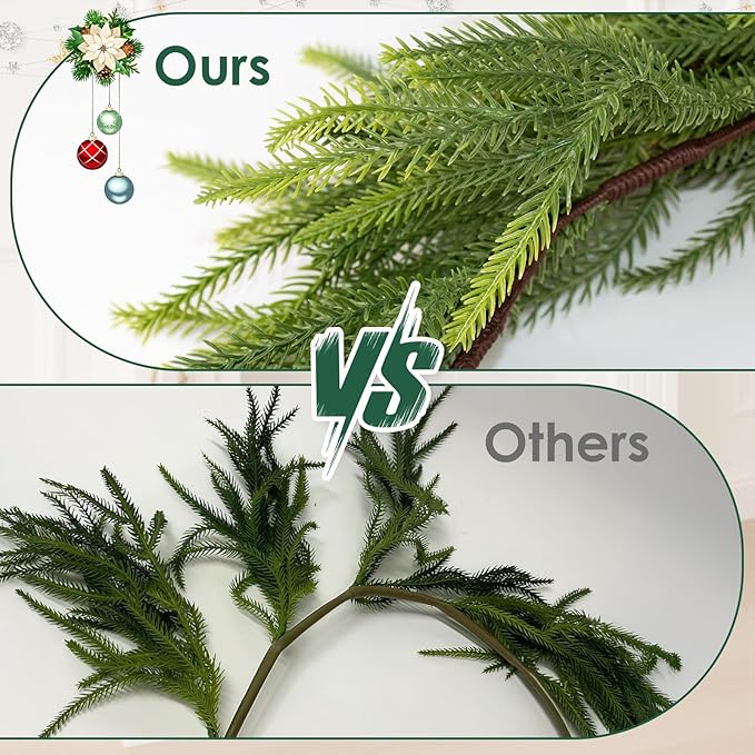 6FT Norfolk Pine Garland Christmas Artificial Greenery with Red Berries Cones, Pine Tree Decor for Mantel Fireplace Stair Rail Doorway Table, Indoor Outdoor Winter Christmas Decorations