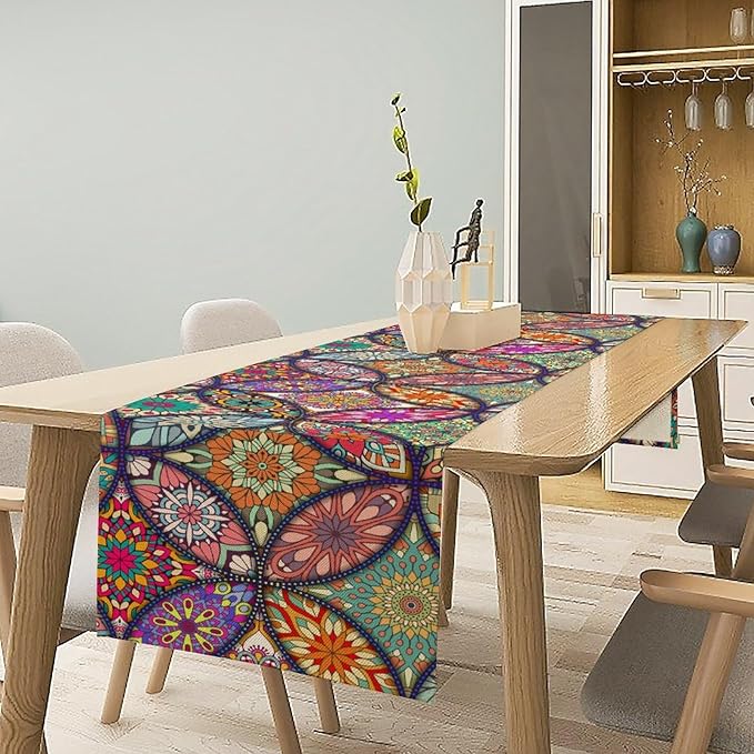 Boho Floral Table Runner,Colorful Flower Retro Bohemian Table Cloth Kitchen Dining Table Home Party Decoration 13x108 Inch