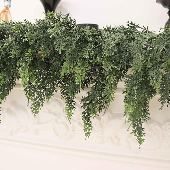 Christmas Garland, 15 Ft Green Artificial Cedar with Flexible Wire