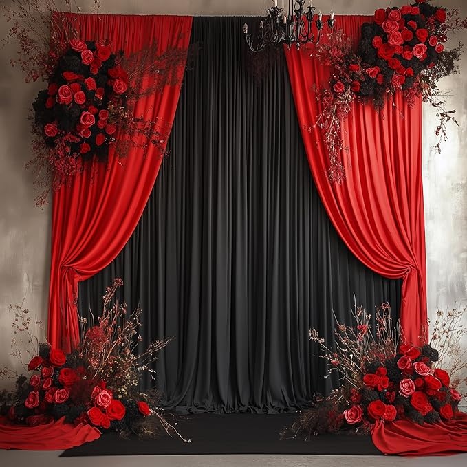 10ftx12ft Wrinkle Free Black Backdrop Curtain, 2 Panels 12FT Height Black Wedding Backdrop Drapes, Silky Polyester Back Drop Cloth for Birthday Photography Background Party Backdrop Draping