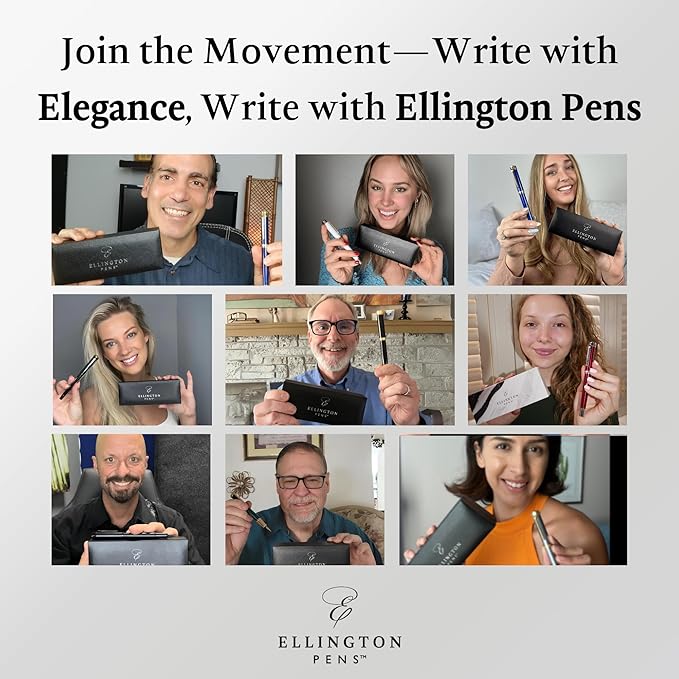 Ellington Pens Luxury Fountain Pen Set- Fountain Pens for Writing - Smooth Medium Nib - Includes Refillable Ink Converter, 3 Ink Cartridges [Black & Blue], Gift Box - Elegant Calligraphy