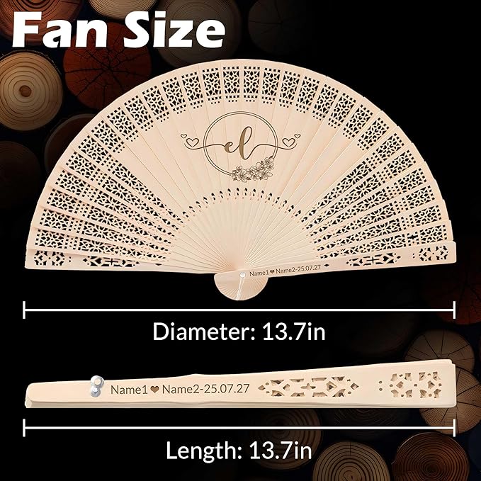 50 PCS Custom Fans Personalized Folding Fans for Line Dancing Wooden Hand Fan Wedding Favors Bulk Fans for Guests Party Event Use (Style07)