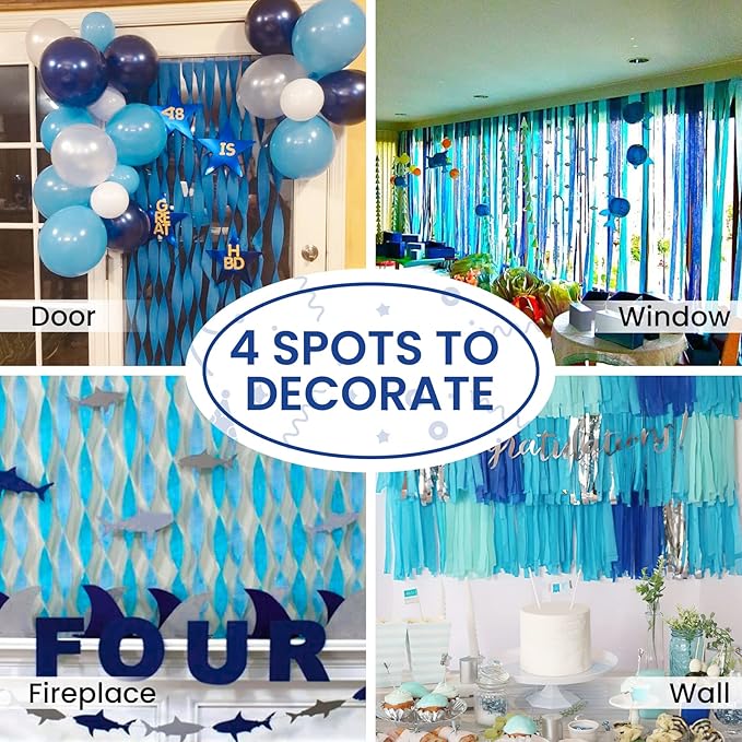 PartyWoo Crepe Paper Streamers 4 Rolls 328ft, Pack of Blue Crepe Paper for Party, Wedding, Birthday, Baby Shower Decorations (1.8 Inch x 82 Ft/Roll)