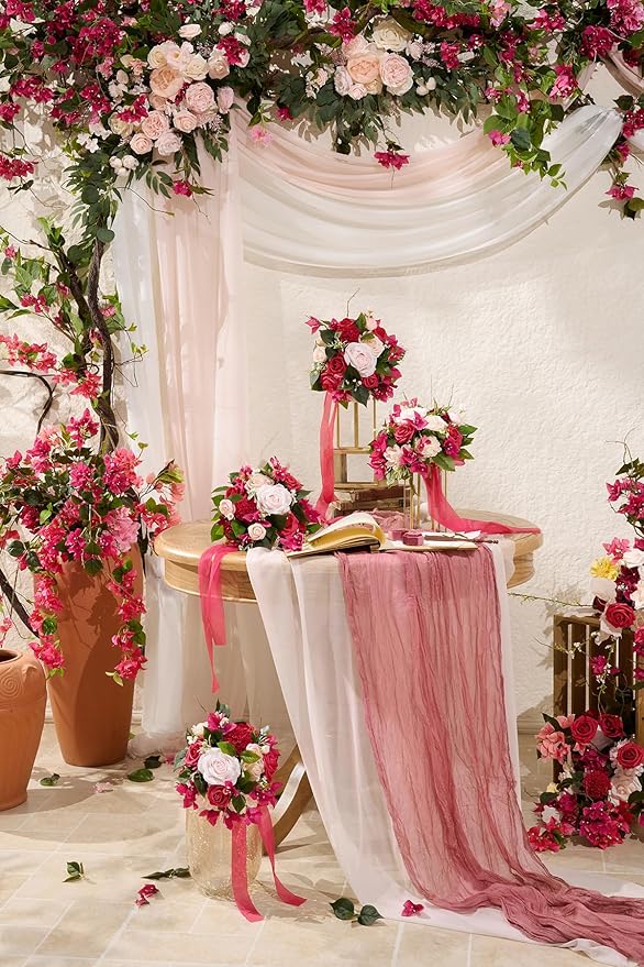 Artificial Flowers Wedding Arch Kit, Blush and Cream Silk and Foam, 4-Piece Set