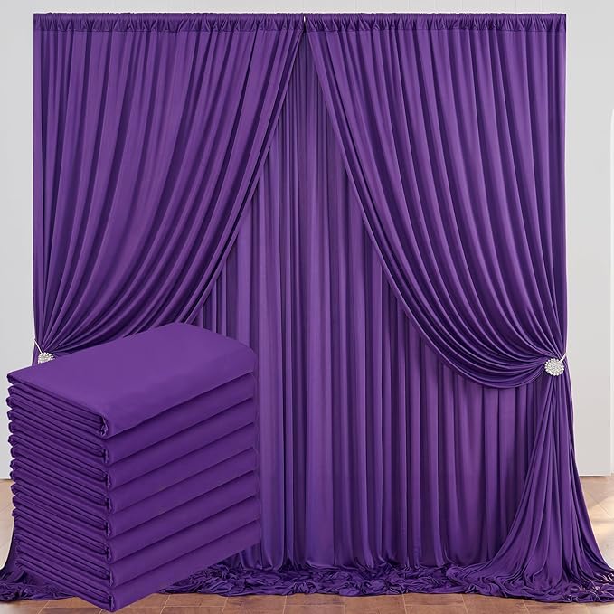 Backdrop Curtain, Purple Polyester, 8 Panels, 40 ft x 10 ft Wrinkle-Free
