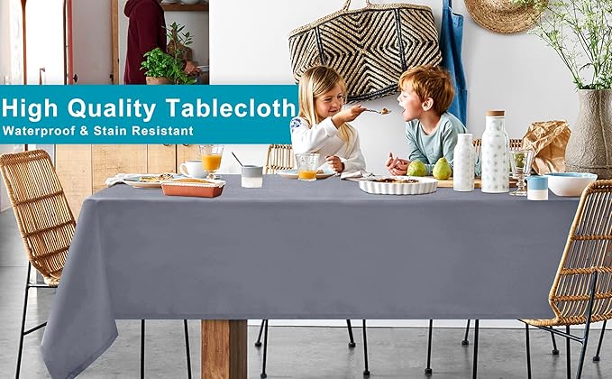 Hiasan Light Gray Rectangle Tablecloth - Waterproof Spillproof and Wrinkle Resistant Washable Polyester Table Cloth for Dining Party, 60 x 102 inch