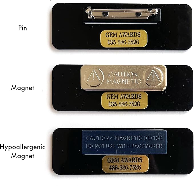 Custom Name Tags - Full Color Logo Name Tags - Scratch Resistant Metal Front & Hard Plastic Back (1.5 x 3 Inch, Gold)