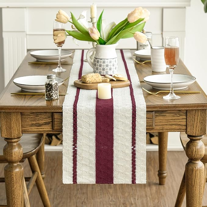 Artoid Mode Red Farmhouse Woven Rustic Table Runner, Seasonal Holiday Hollow Kitchen Dining Table Decoration for Home Party Decor 12x90 Inch