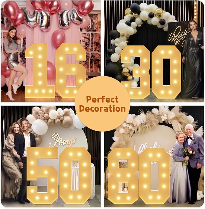 Event Party Supplies, 4 Ft Light Up Marquee Numbers with Foam Board Frame