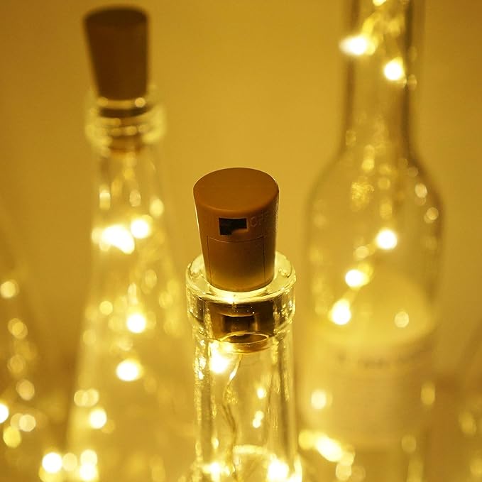 Wine Bottle Lights with Cork, Battery Operated 20 LED Cork Shape Silver Wire Colorful Fairy Mini String Lights(No Bottles) for DIY, Party, Decor, Christmas, Halloween,Wedding (6, Warm White)