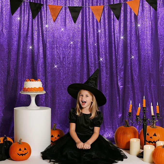 SquarePie Sequin Backdrop Less Transparent Background Sparkly Curtain for Wedding Halloween Party 6FT x 6FT Purple