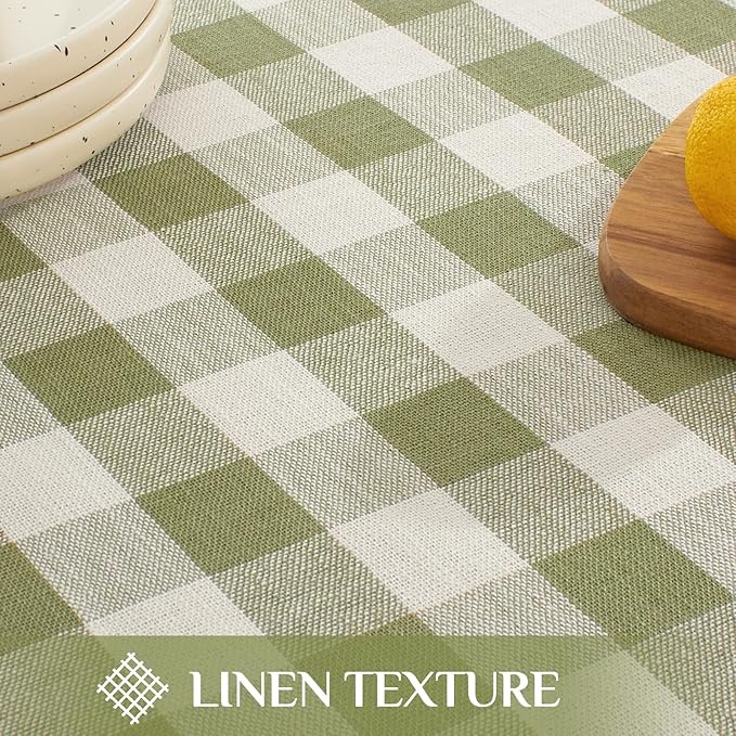 Softalker Checkered Tablecloth Rectangle, Heavy Weight Linen Gingham Christmas Table Cloth with Tassel, Washable Wrinkle Free Buffalo Plaid Table Cover for Dining/Party/Home - 55 x 84 Inch, Sage