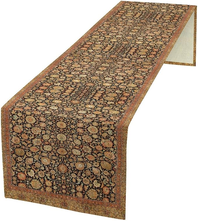 Vintage Boho Floral Table Runner, Rustic Country Farmhouse Orange Yellow Black Retro Flower Pattern for Home Kitchen Table Decor Dining Coffee Room Party Decor 13x120in