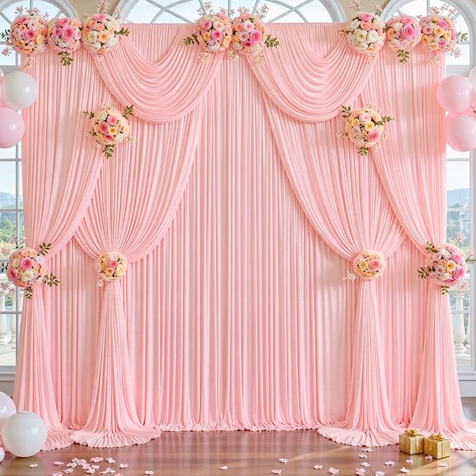Backdrop Curtain Set, Blush Pink, 4 Panels, 5ft x 12ft Wrinkle-Free