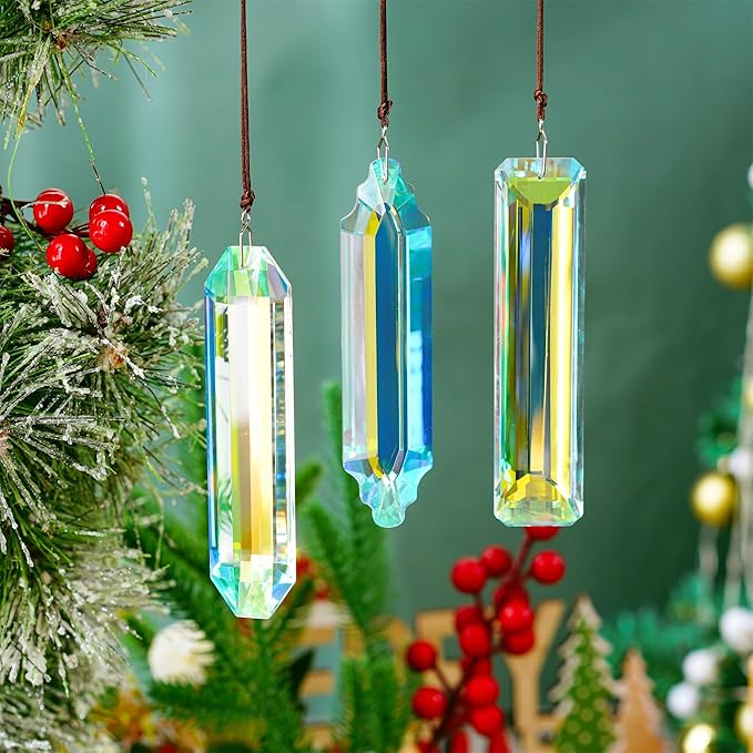 3PCS Crystal Suncatcher Prism for Window,120mm/5'' Rectangle AB Colored Crystal Stick Rainbow Maker Prisms Garden Hanging Sun Catcher