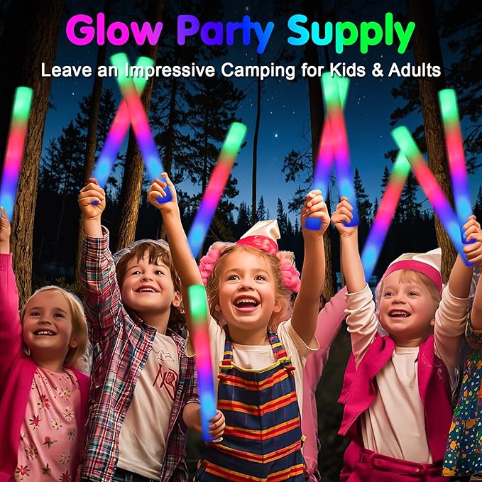 225 Foam Glow Sticks, Foam Light Up Sticks Party Supplies with 3 Mode Colorful Flashing, Glow Sticks Bulk Party Pack, Led Foam Sticks for Birthday, Wedding, Halloween, Carnival, Concert